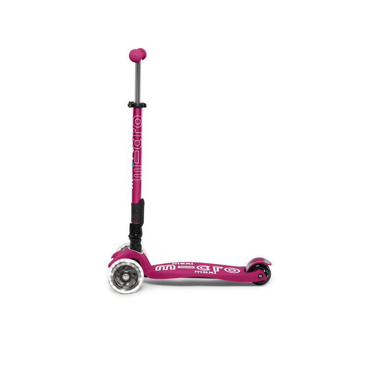 Micro Maxi Deluxe foldbart LED løbehjul til børn – 3 hjul – Berry Red