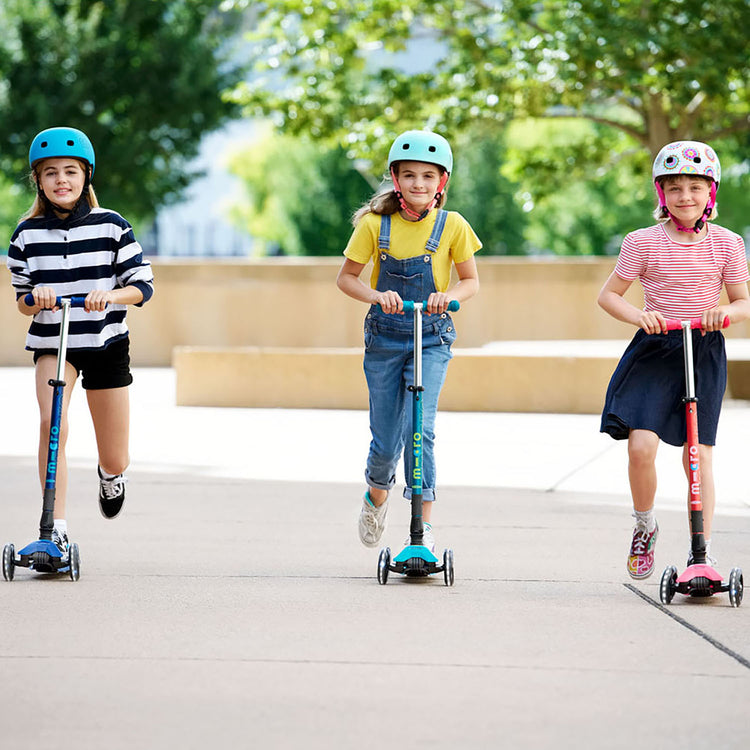 Micro Maxi Deluxe foldbart LED løbehjul til børn – 5-12 år – Petrol Green