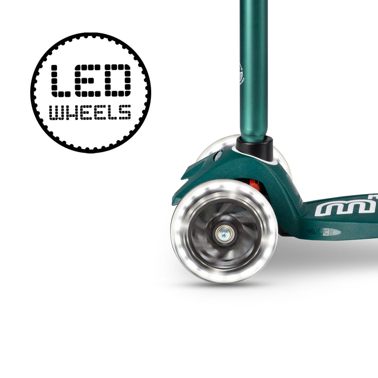 Micro Maxi Deluxe ECO LED løbehjul til børn 5-12 år – miljøvenligt, 3 hjul – Green