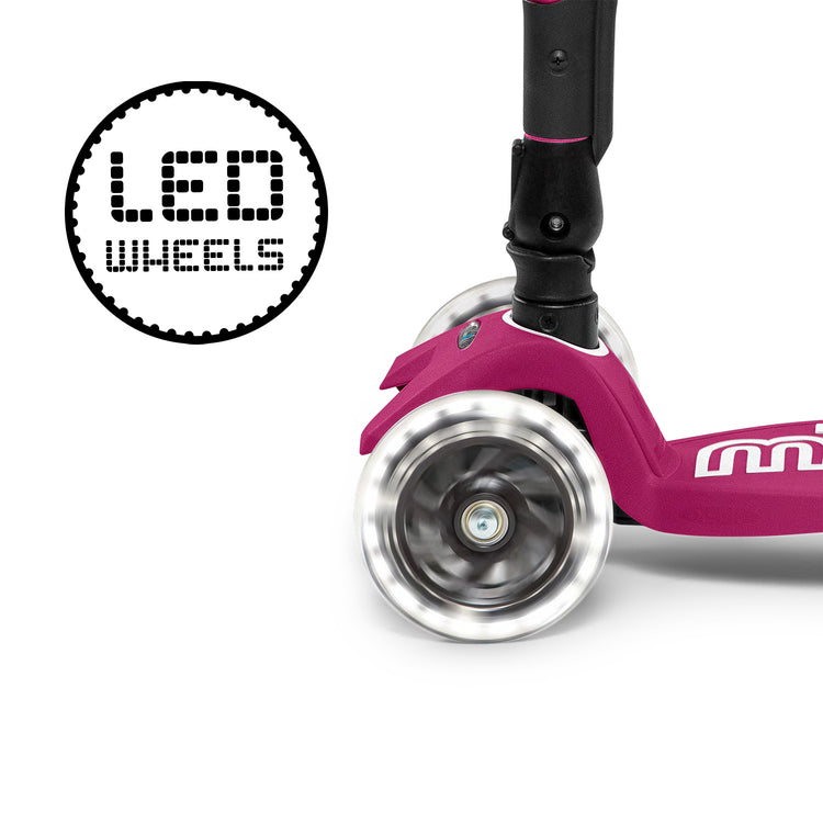 Micro Maxi Deluxe foldbart LED løbehjul til børn – 3 hjul – Berry Red