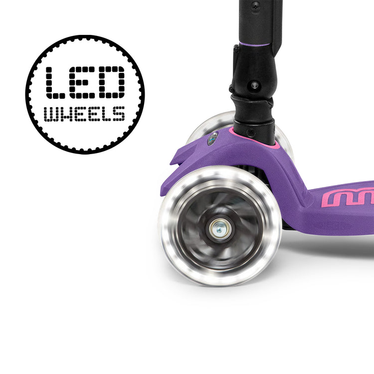 Micro Maxi Deluxe foldbart LED børneløbehjul – 3 hjul – Purple