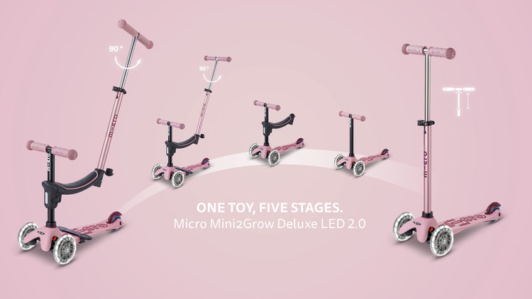 Micro Mini2grow Deluxe Magic LED løbehjul til børn – Dusty Rose