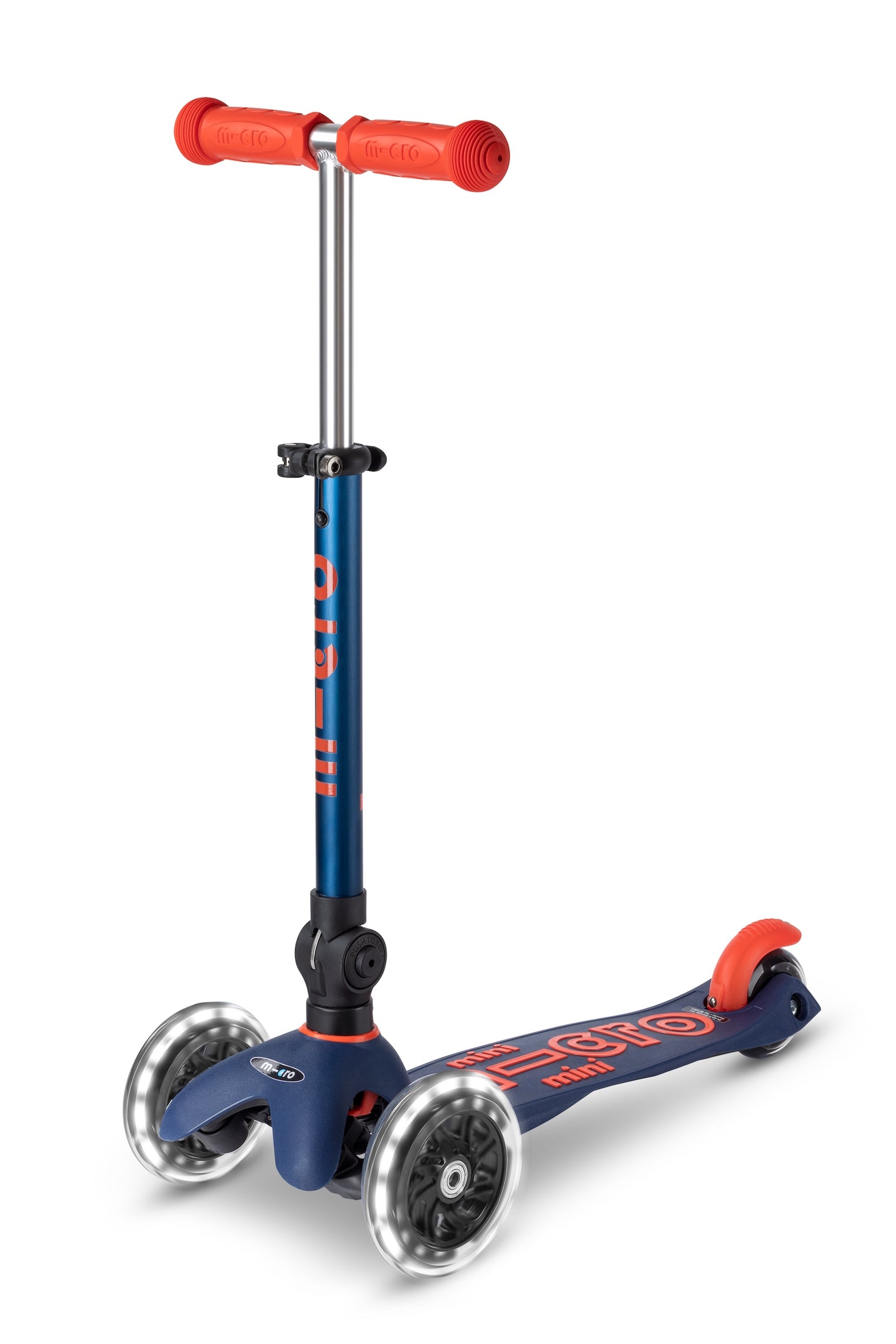 Micro Mini Deluxe Foldbart LED løbehjul til børn – Navy Blue